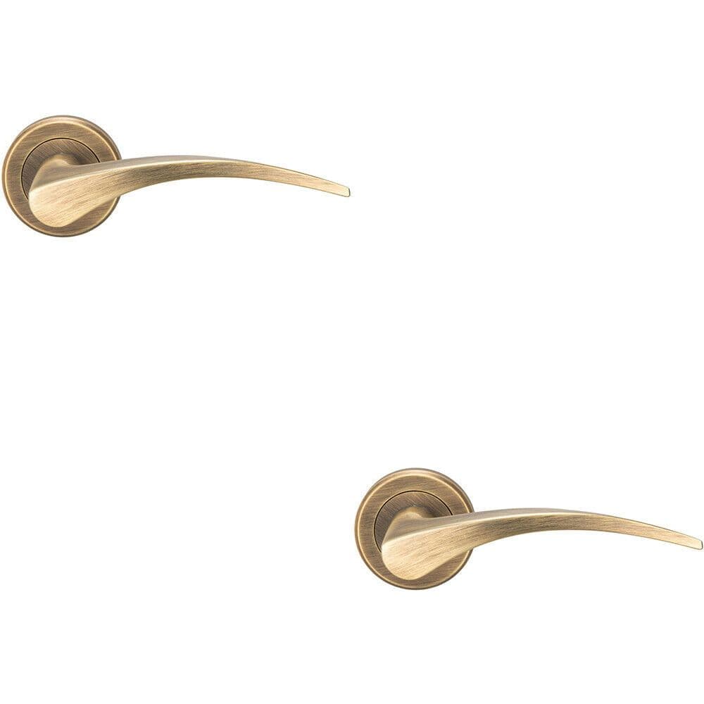 2x PAIR Arched Tapered Handle on Round Concealed Fix Antique Brass