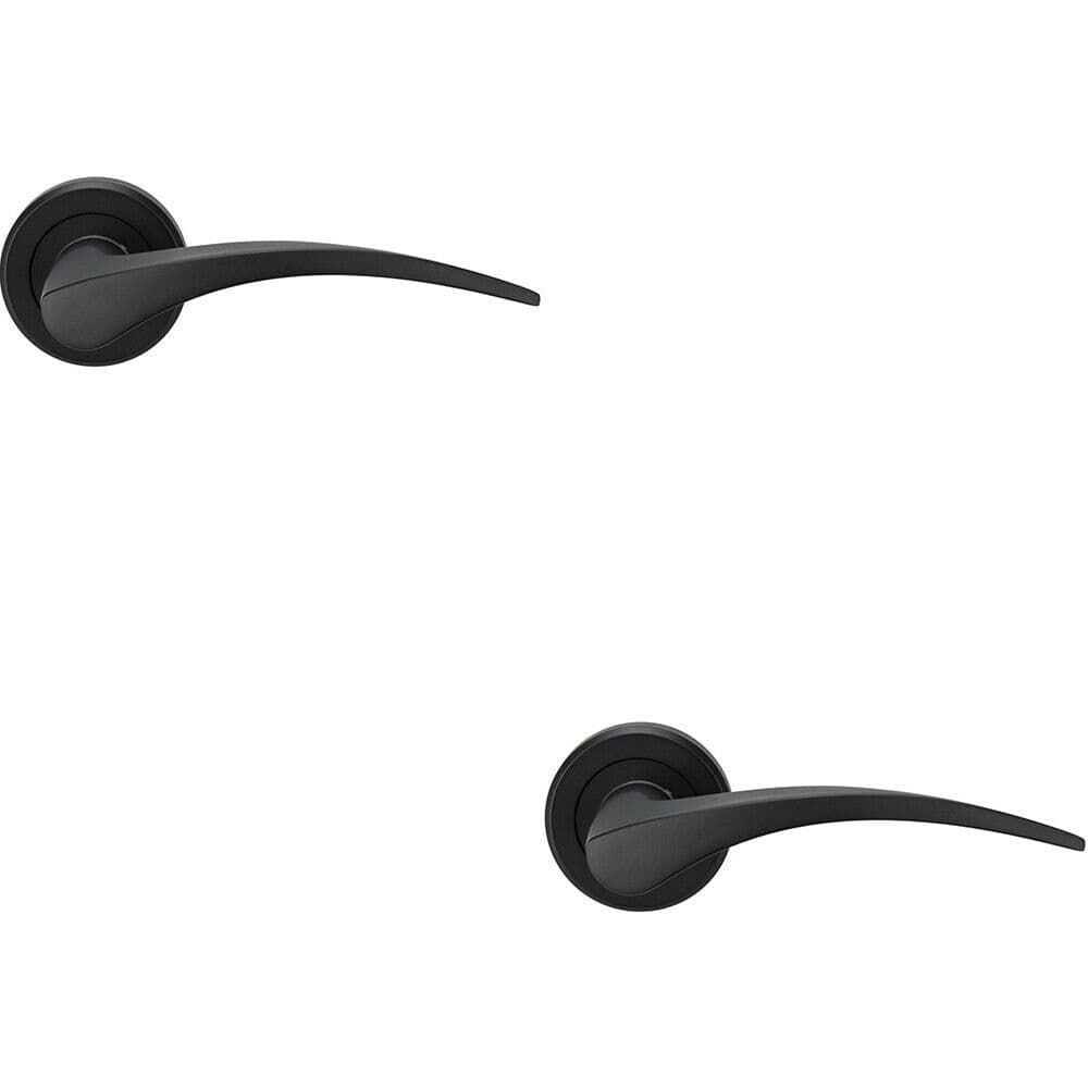 2x PAIR Arched Tapered Handle on Round Rose Concealed Fix Matt Black Finish