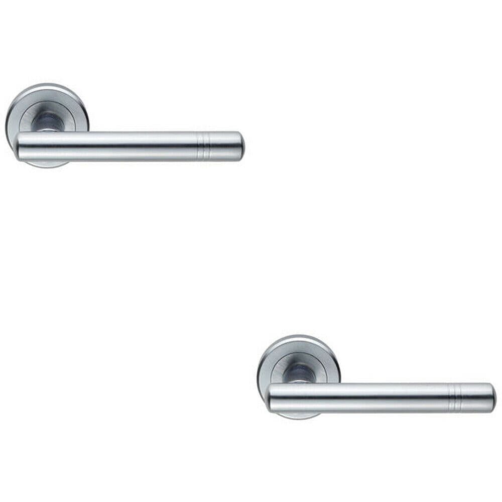 2x PAIR Round T Bar Handle Ringed Design Concealed Fix Satin Chrome