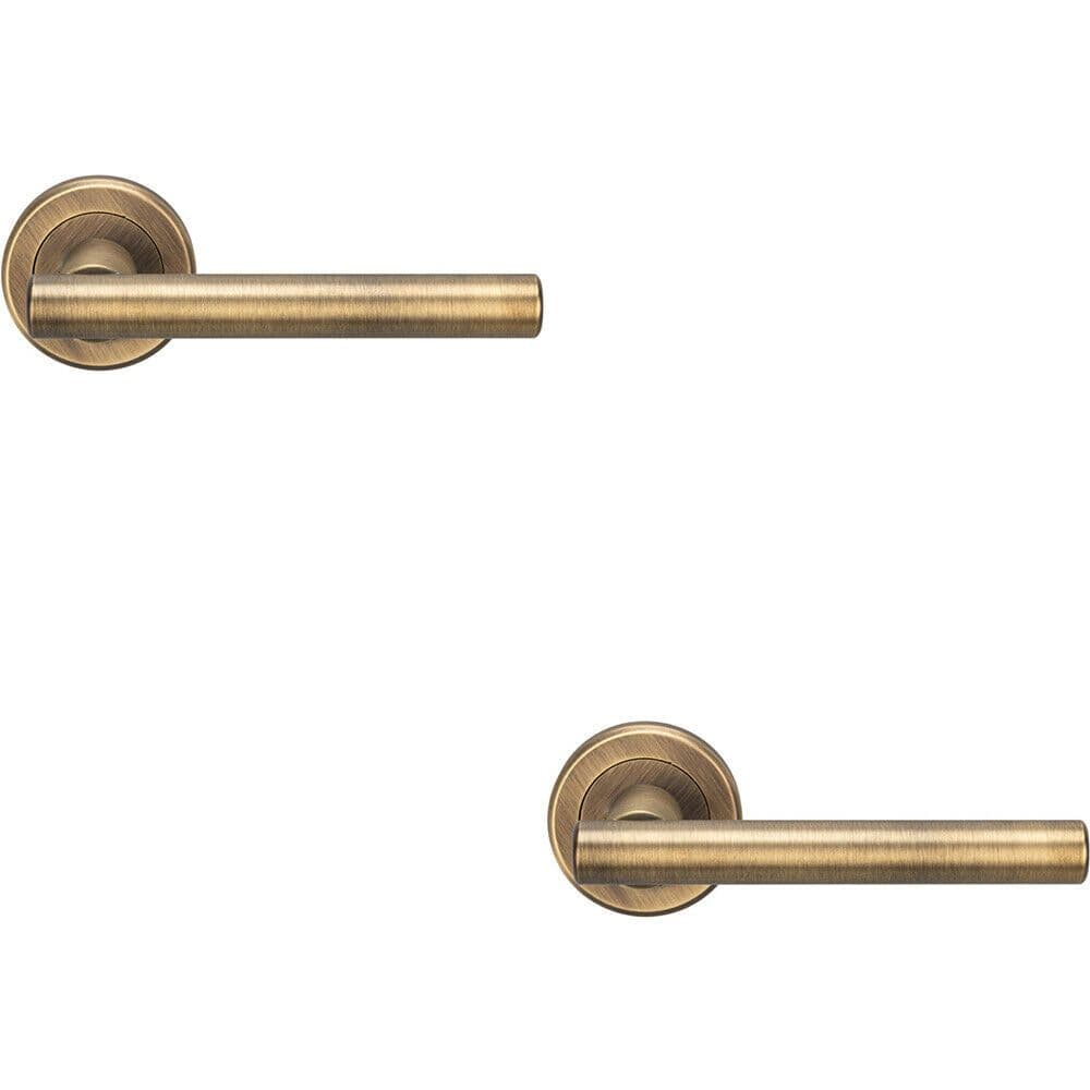 2x PAIR Straight T Bar Handle on Round Rose Concealed Fix Antique Brass