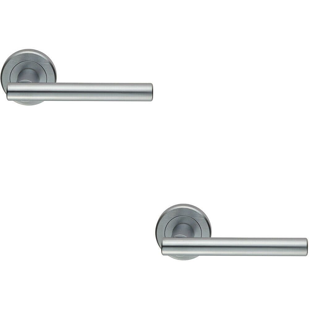 2x PAIR Straight T Bar Handle on Round Concealed Fix Satin Chrome