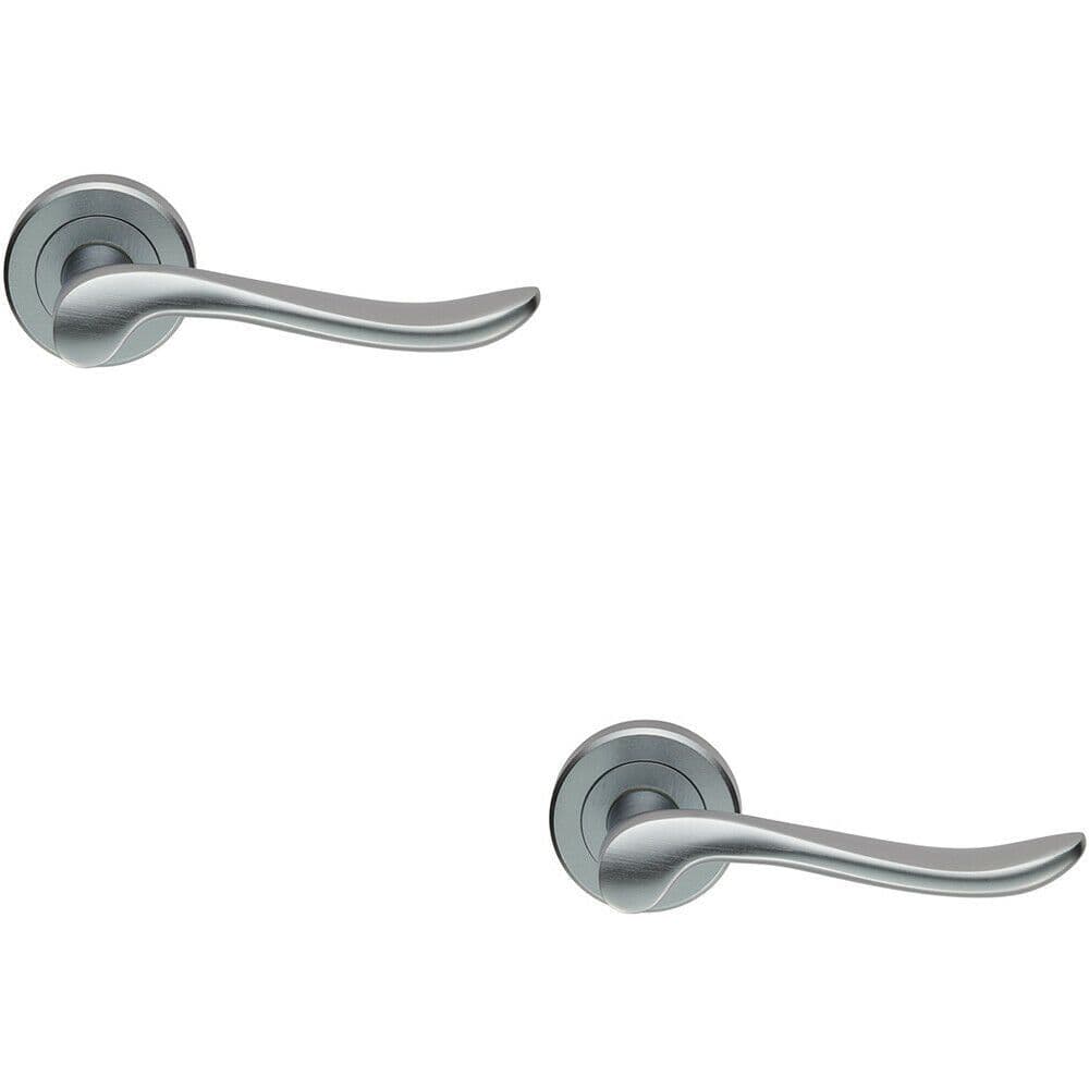 2x PAIR Scroll Shaped Lever Handle on Round Rose Concealed Fix Satin Chrome