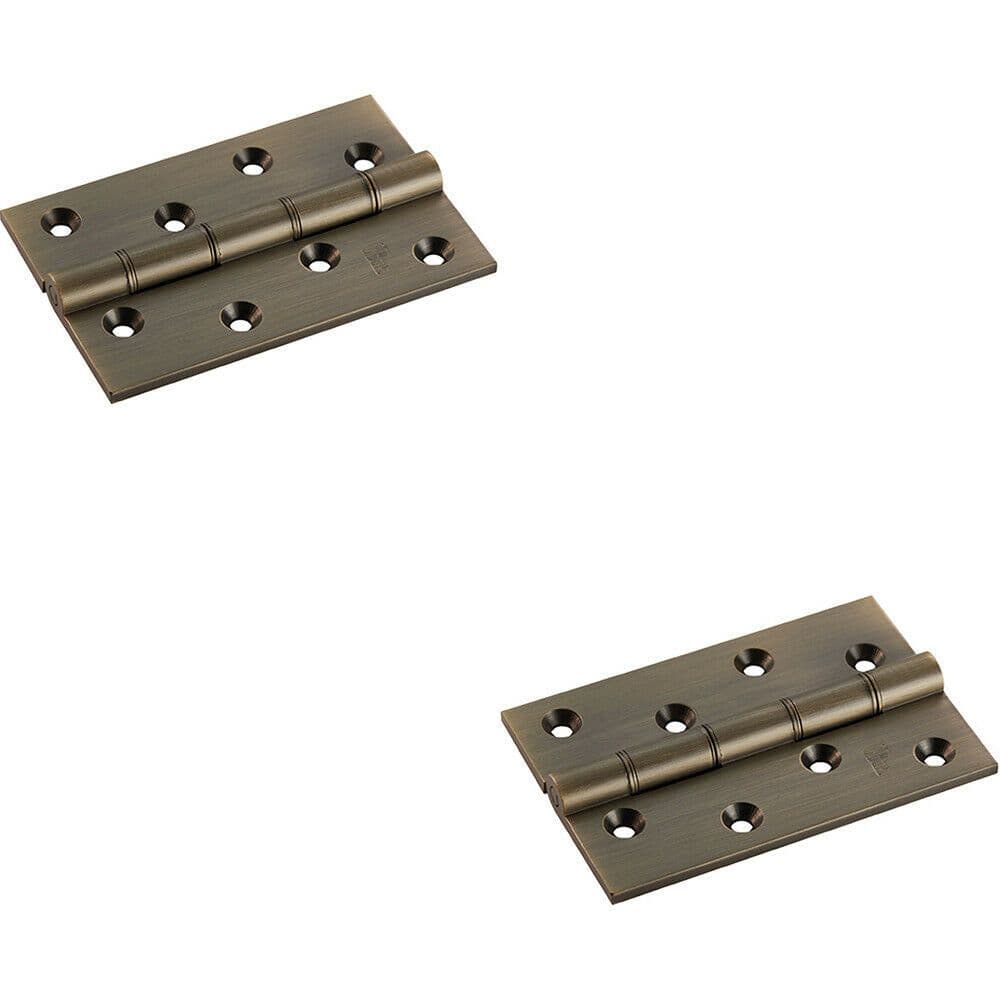 2x PAIR 102 x 67 x 4mm Brass Washered Butt Hinge Antique Brass Internal Door