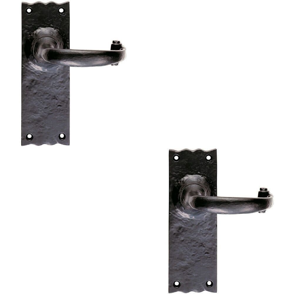 2x PAIR Forged Curved Lever Handle on Latch Backplate 155 x 54mm Antique