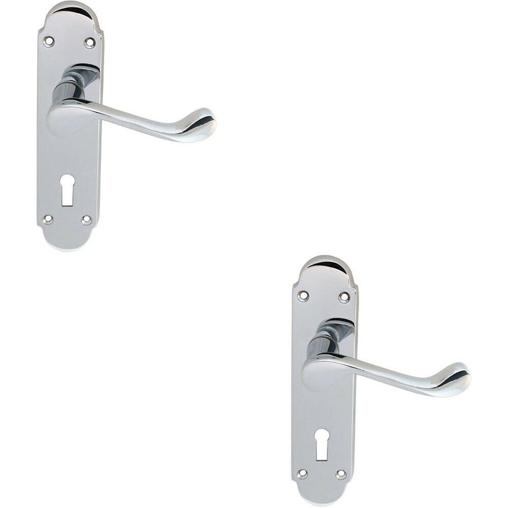 2x PAIR Victorian Upturned Handle on Lock Backplate 170 x 42mm Polished Chrome