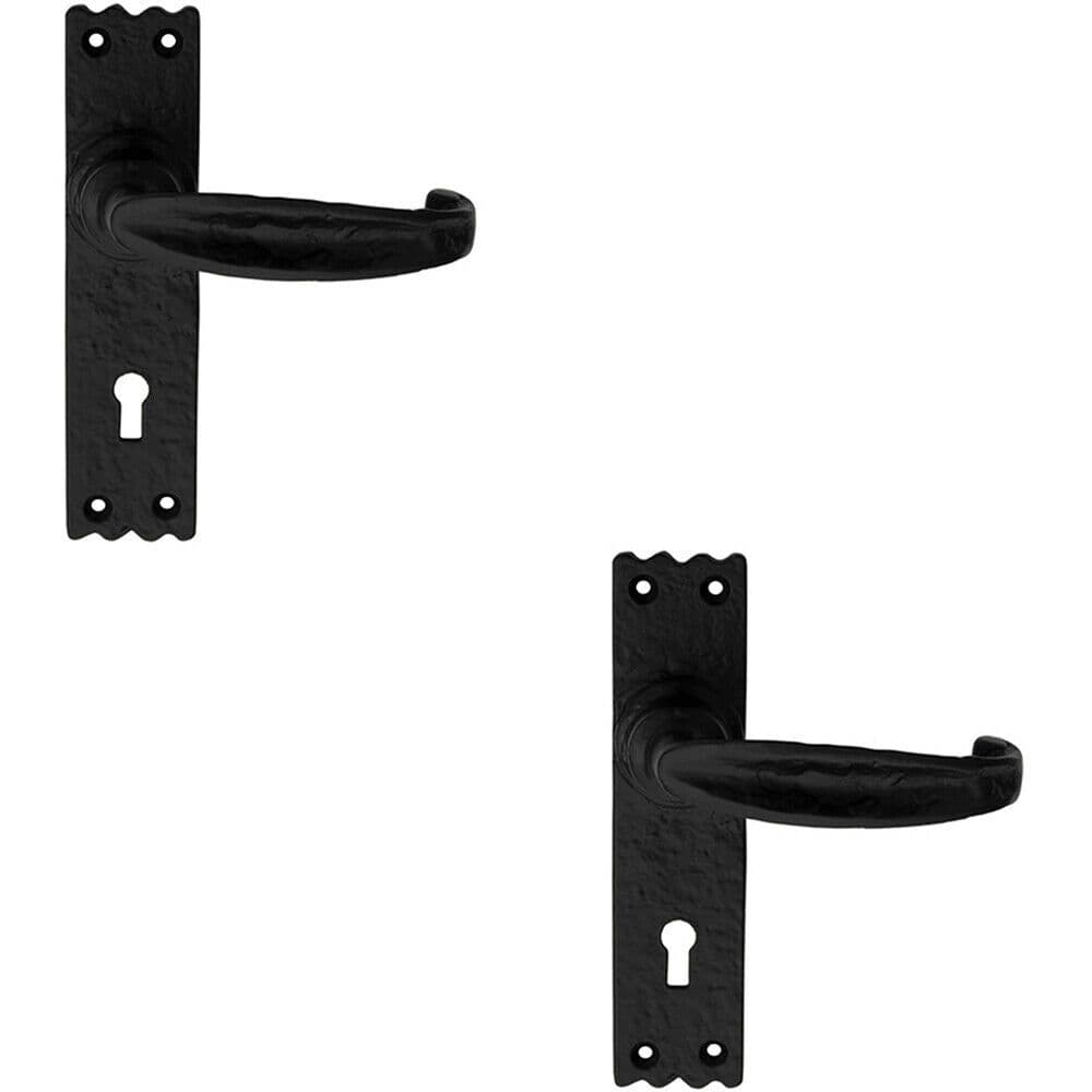 2x PAIR Creased Style Handle on Slim Lock Backplate 156 x 38mm Antique