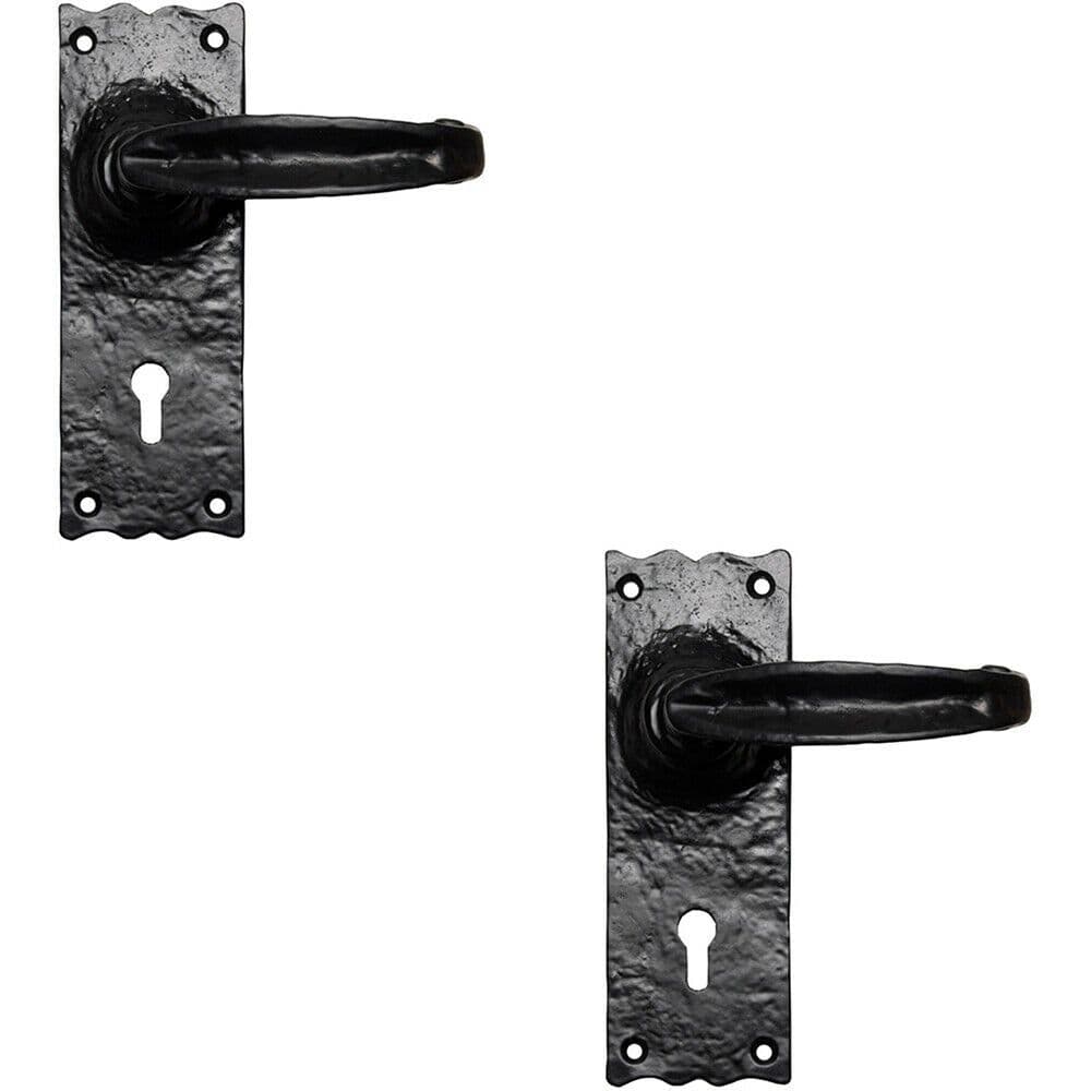 2x PAIR Forged Straight Lever Handle on Lock Backplate 155 x 55mm Antique