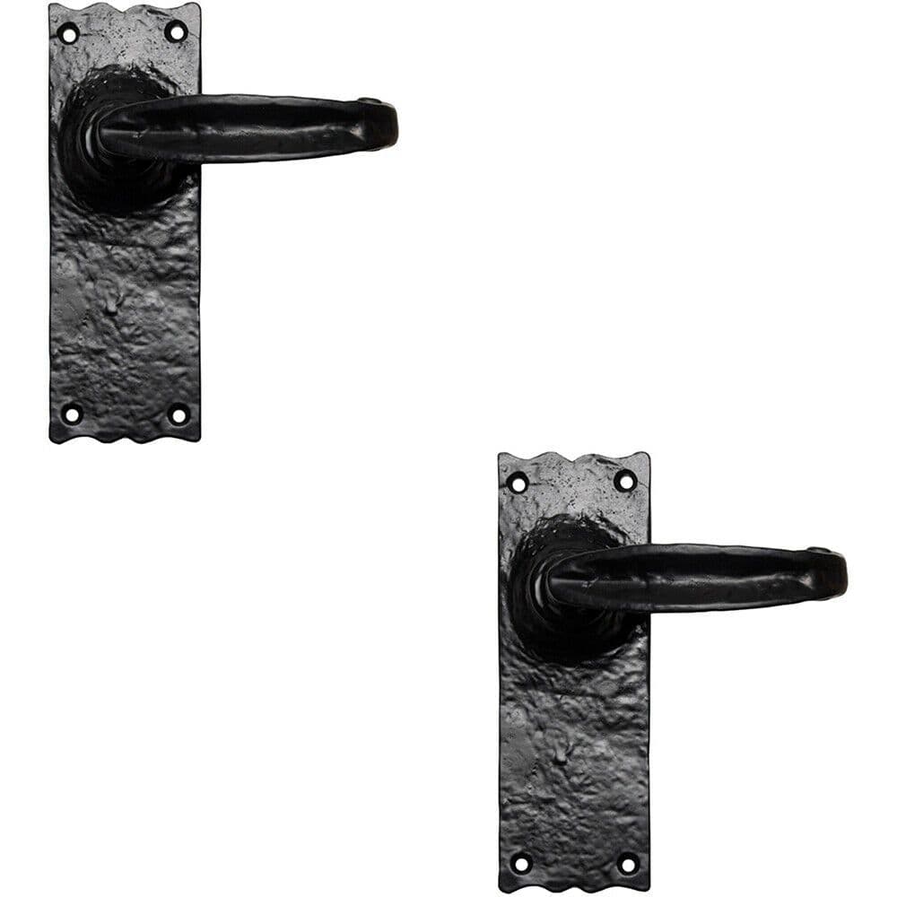 2x PAIR Forged Straight Lever Handle on Latch Backplate 155 x 55mm Antique