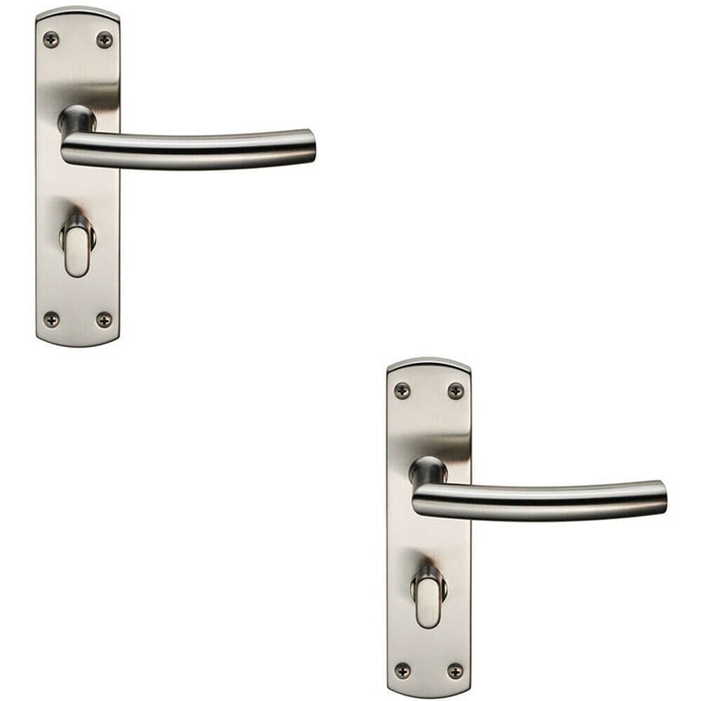 2x Arched Lever on Bathroom Backplate Door Handle Thumbturn Lock Satin Steel