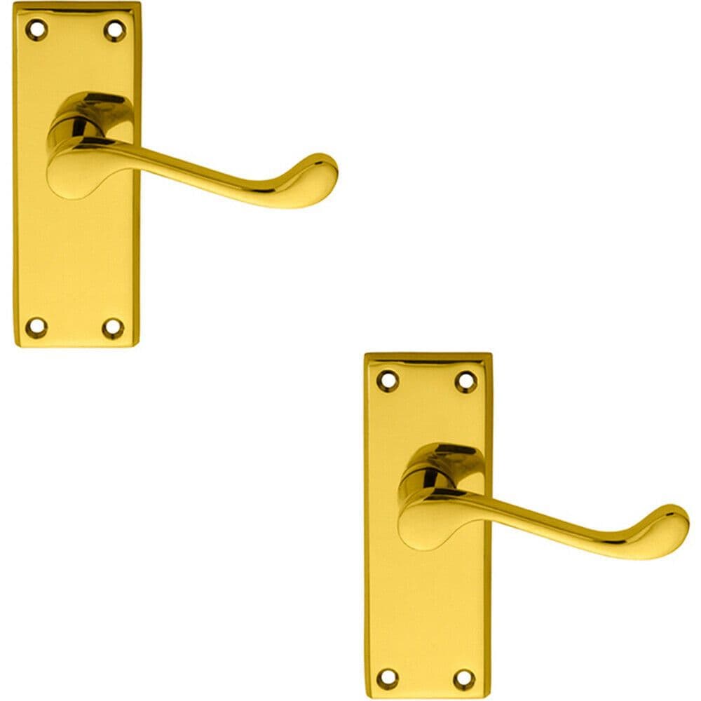 2x PAIR Victorian Scroll Lever on Short Latch Backplate 118 x 43mm Brass