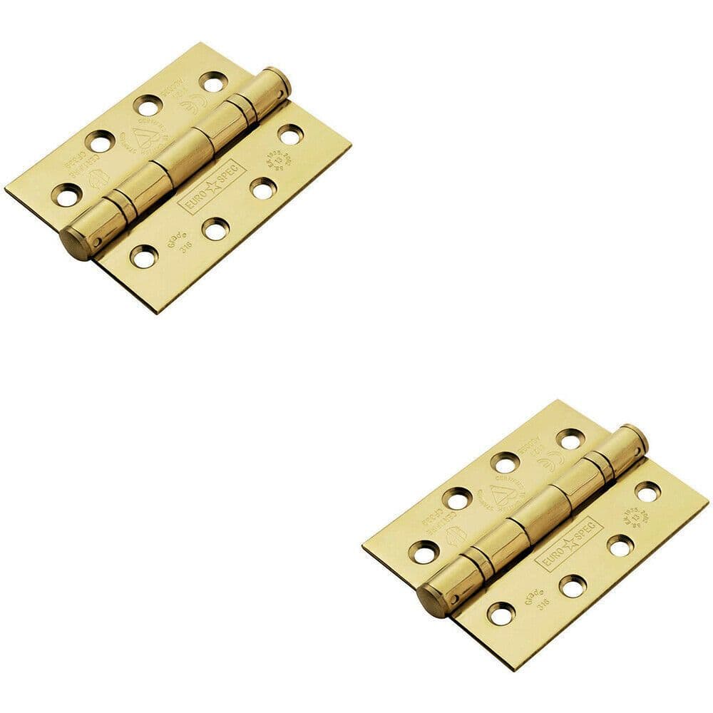 2x PAIR 102 x 76 x 3mm Ball Bearing Hinge Stainless Brass Interior Door