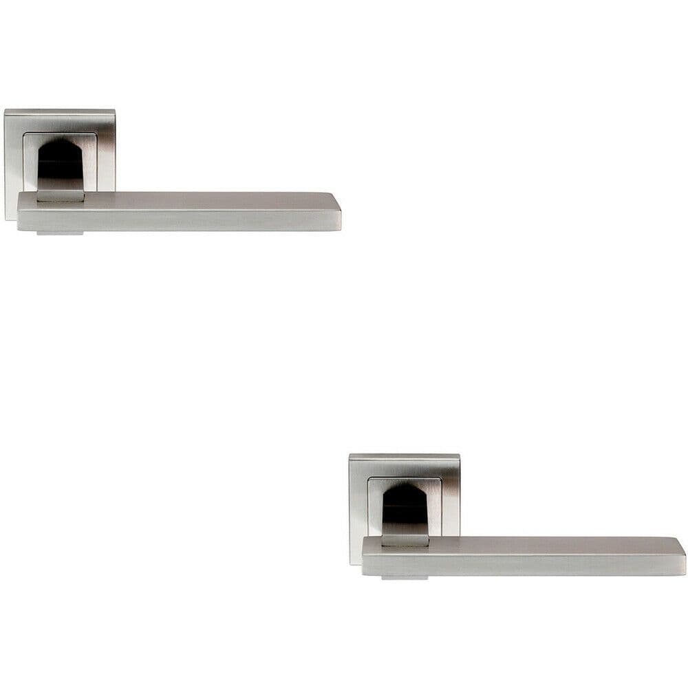 2x PAIR Square Cut Rectangular Handle on Square Concealed Fix Satin Steel