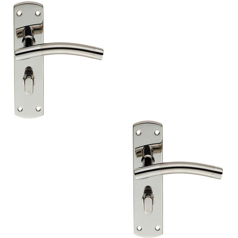 2x Curved Lever on Bathroom Backplate Handle 172 x 44mm Polished & Satin Steel