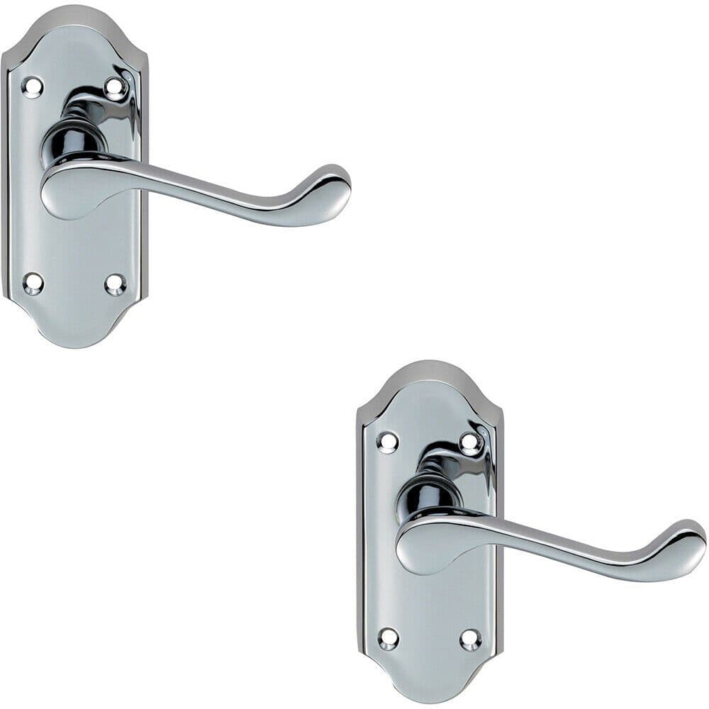 2x PAIR Victorian Scroll Lever on Short Latch Backplate 112 x 48mm Chrome