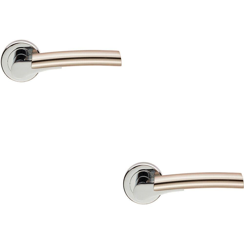 2x PAIR Two Part Lever on Round Concealed Fix Polished Chrome Satin Nickel
