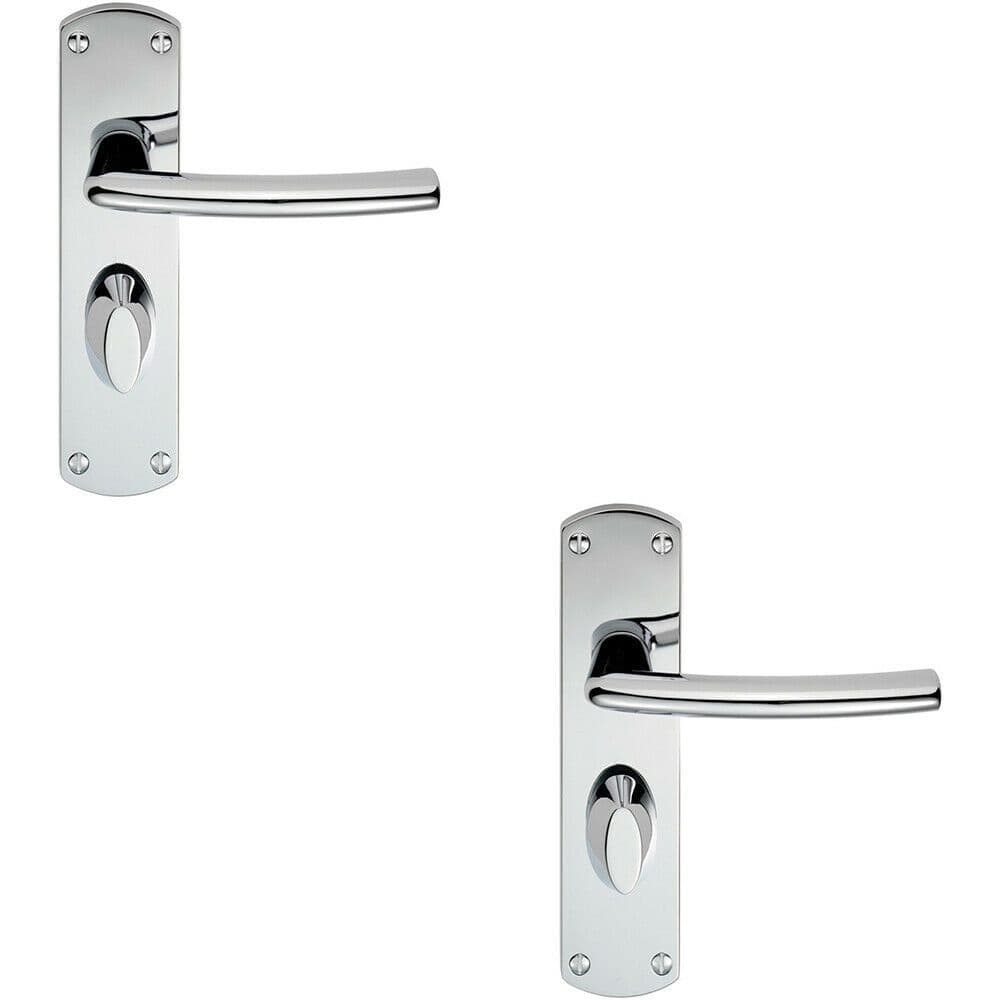 2x Curved Bar Lever on Bathroom Backplate Door Handle 170 x 42mm Polished Chrome