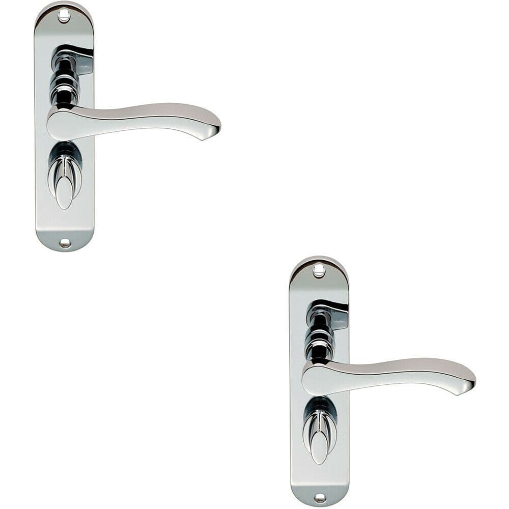 2x PAIR Scroll Lever Door Handle on Bathroom Backplate 180 x 40mm Chrome