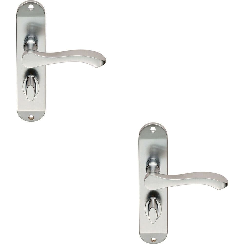 2x PAIR Scroll Lever Door Handle on Bathroom Backplate 180 x 40mm Satin Chrome