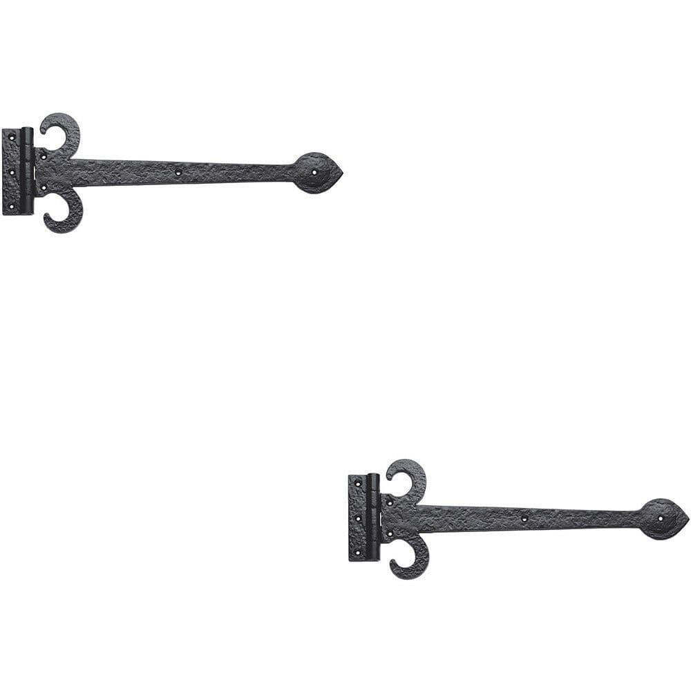 2x PAIR 305mm Ornate Sword T Hinge Black Antique Internal Decorative Door Hinge