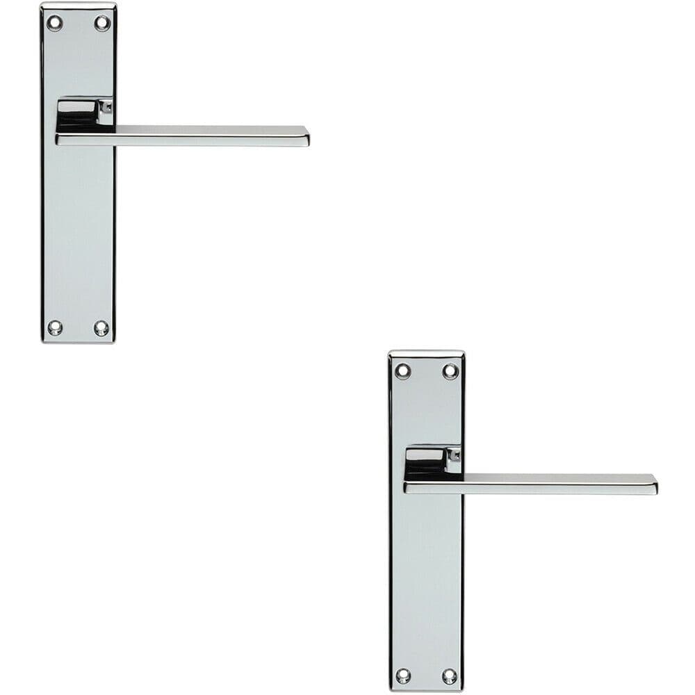 2x Flat Straight Lever on Latch Backplate Door Handle 180 x 40mm Polished Chrome