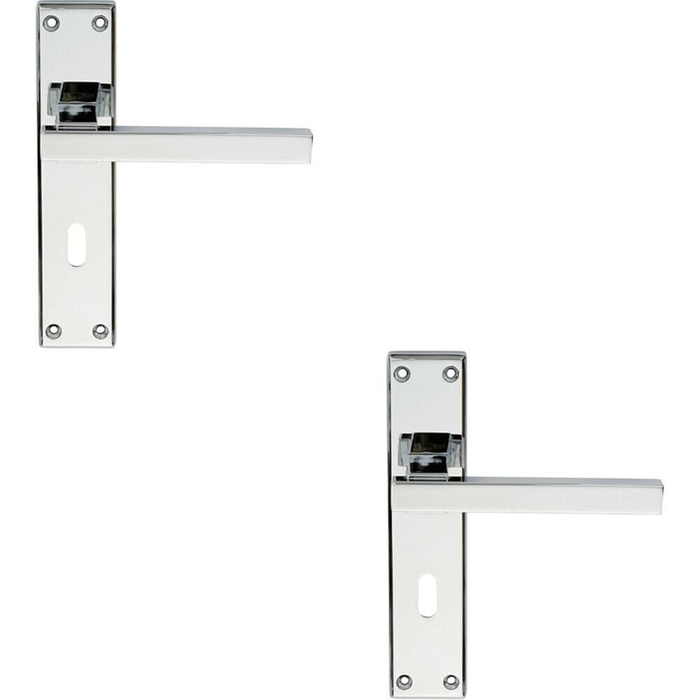 2x PAIR Straight Square Handle on Lock Backplate 180 x 40mm Polished Chrome