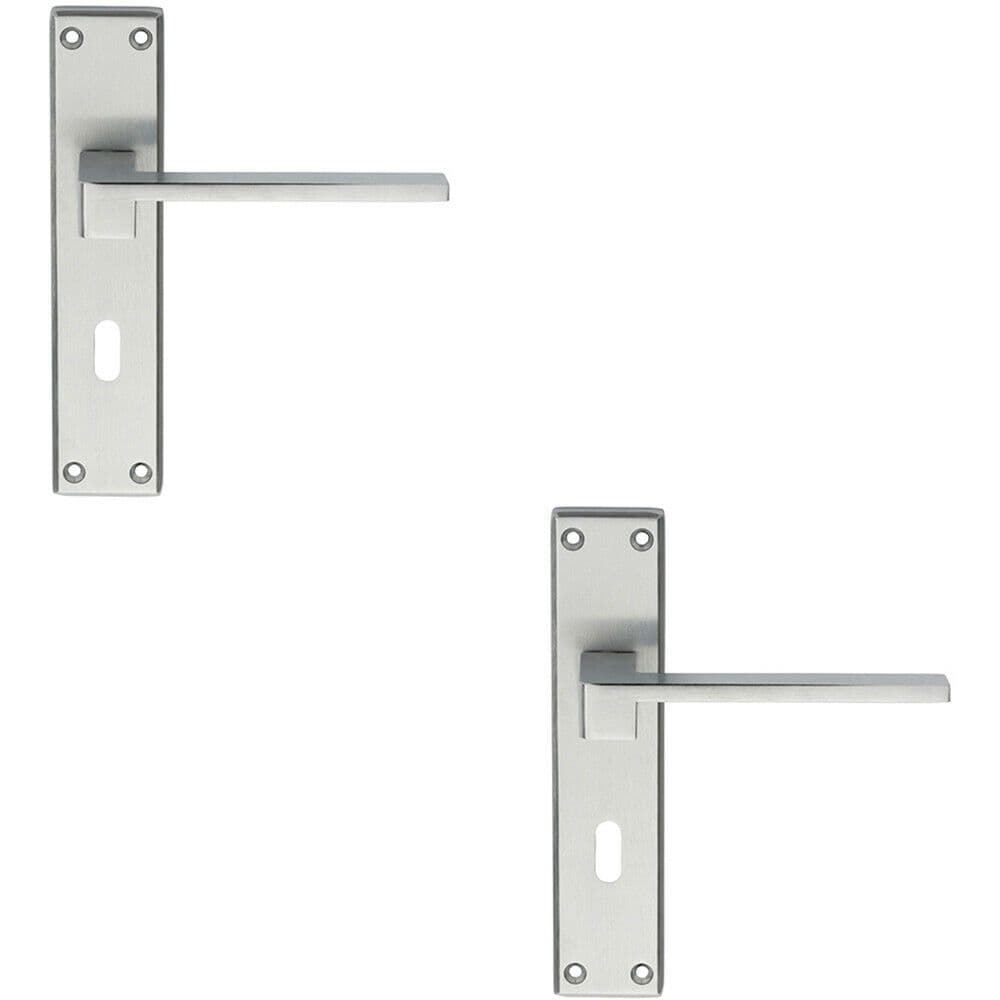 2x PAIR Flat Straight Lever on Lock Backplate Handle 180 x 40mm Satin Chrome