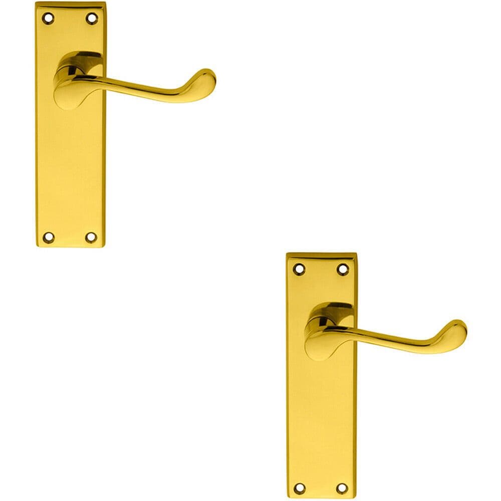 2x PAIR Victorian Scroll Lever on Sweedor Latch Backplate 150 x 43mm Brass