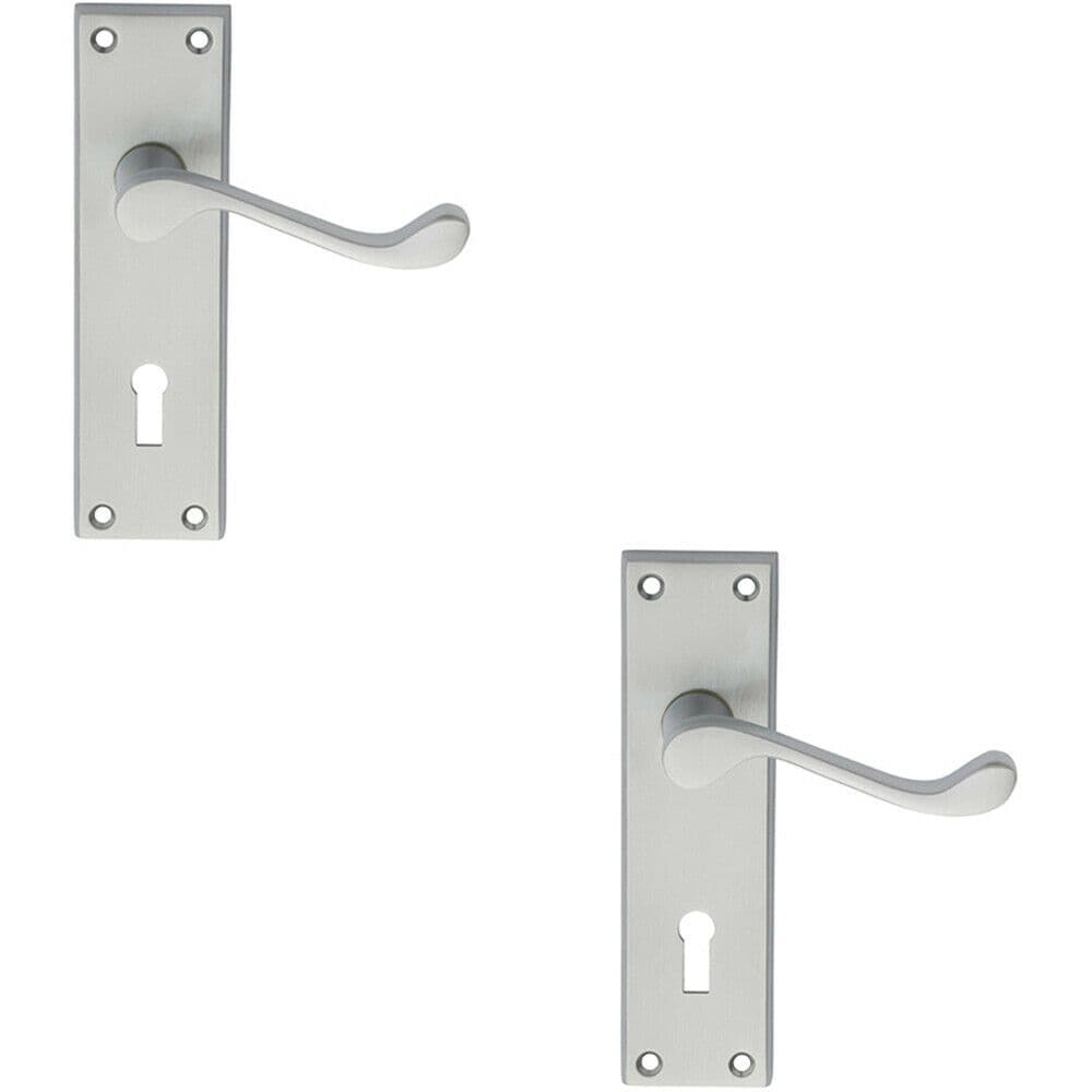2x PAIR Victorian Scroll Handle on Lock Backplate 150 x 43mm Satin Chrome