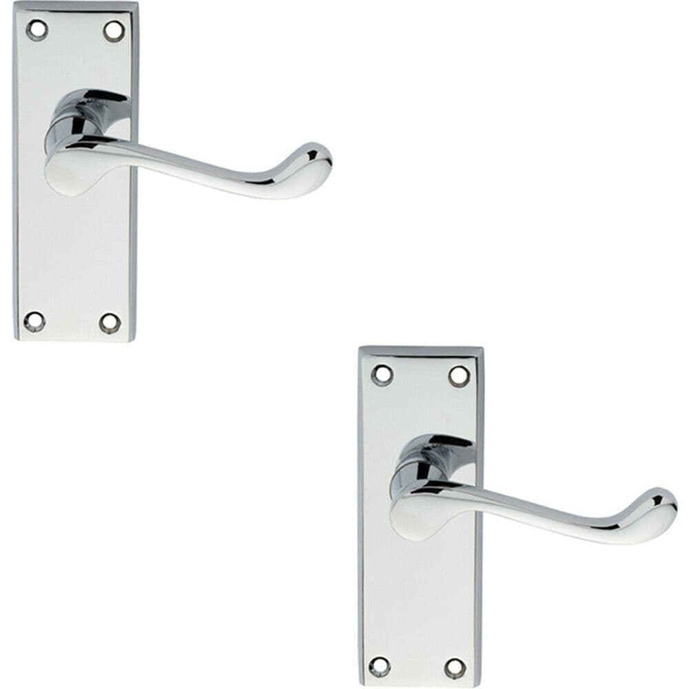 2x PAIR Victorian Scroll Lever on Short Latch Backplate 118 x 43mm Chrome