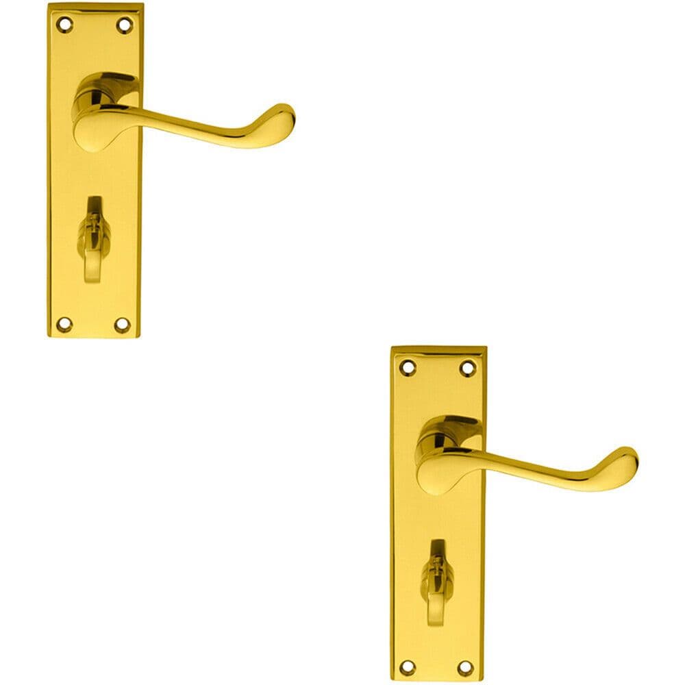 2x PAIR Victorian Scroll Handle on Bathroom Backplate 150 x 43mm Polished Brass