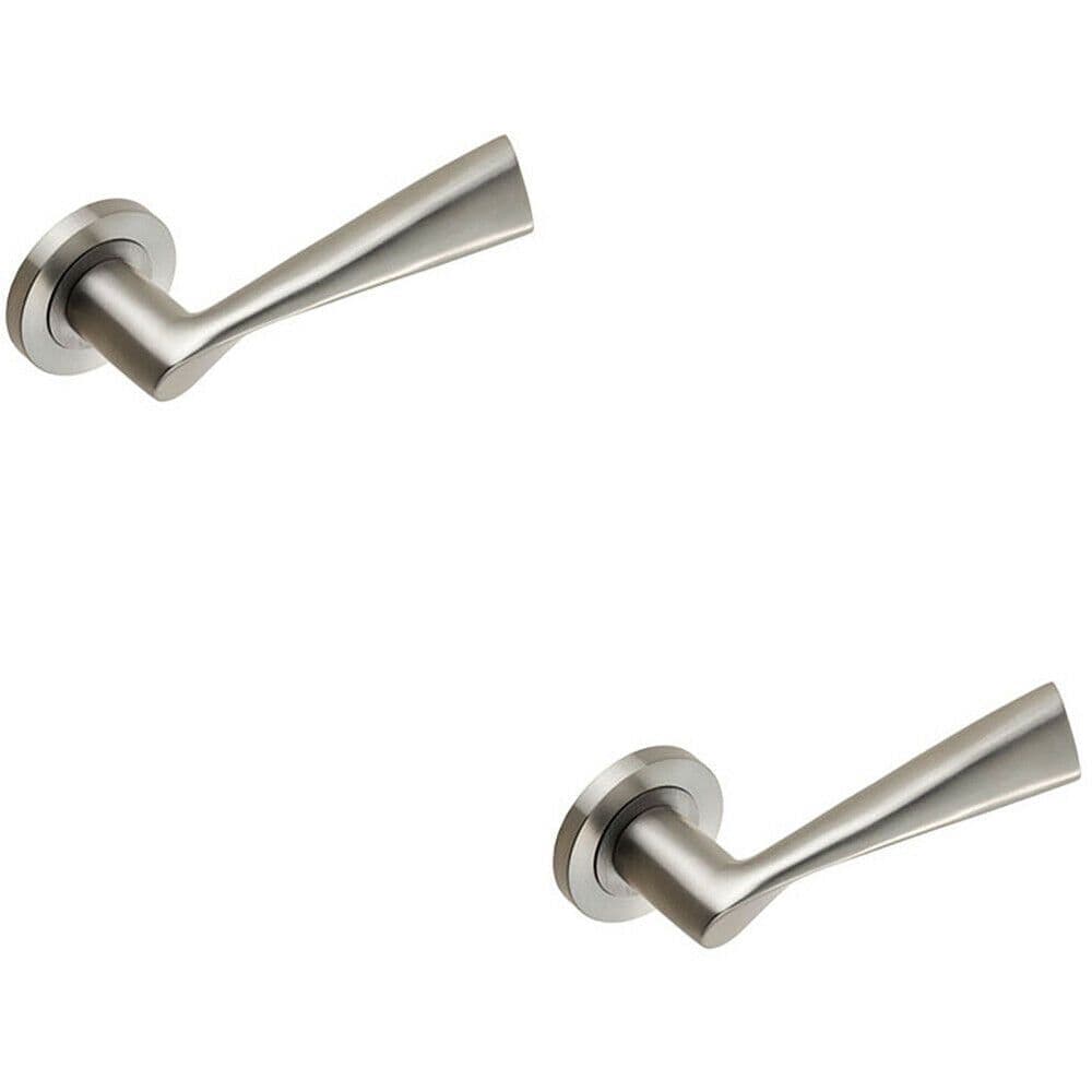 2x PAIR Angular Design Handle on Round Rose Concealed Fix Satin Stainless Steel