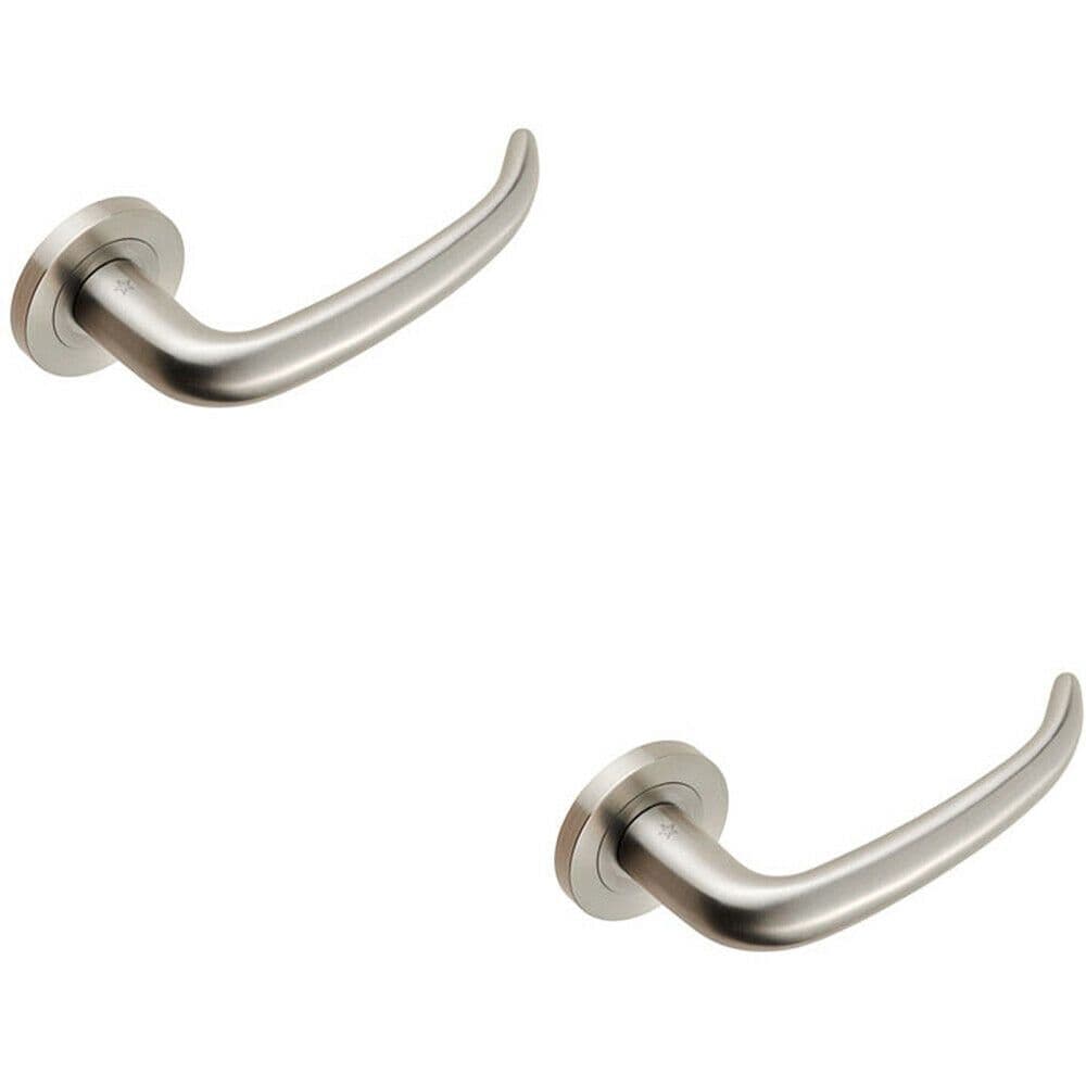 2x PAIR Slim Rounded Inward Curved Lever on Round Concealed Fix Satin Steel