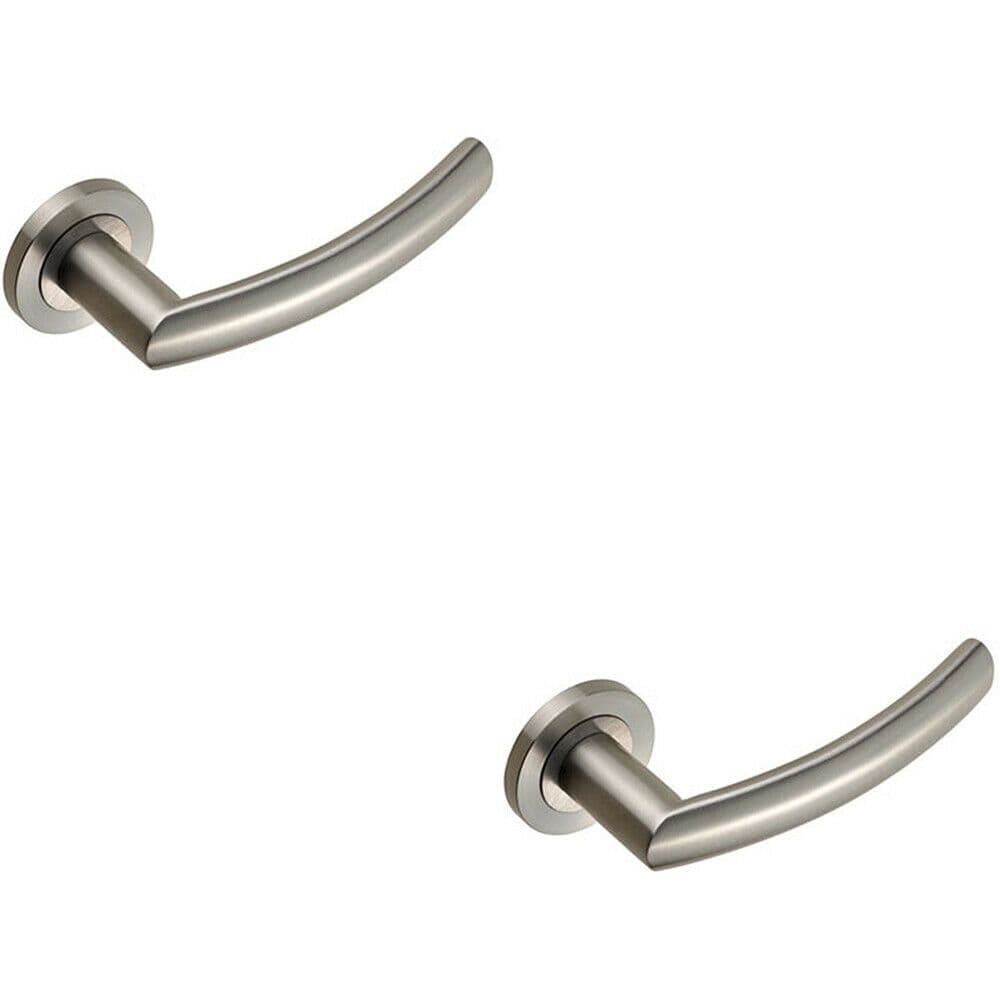 2x PAIR Curved Round Bar Handle on Round Concealed Fix Satin Steel