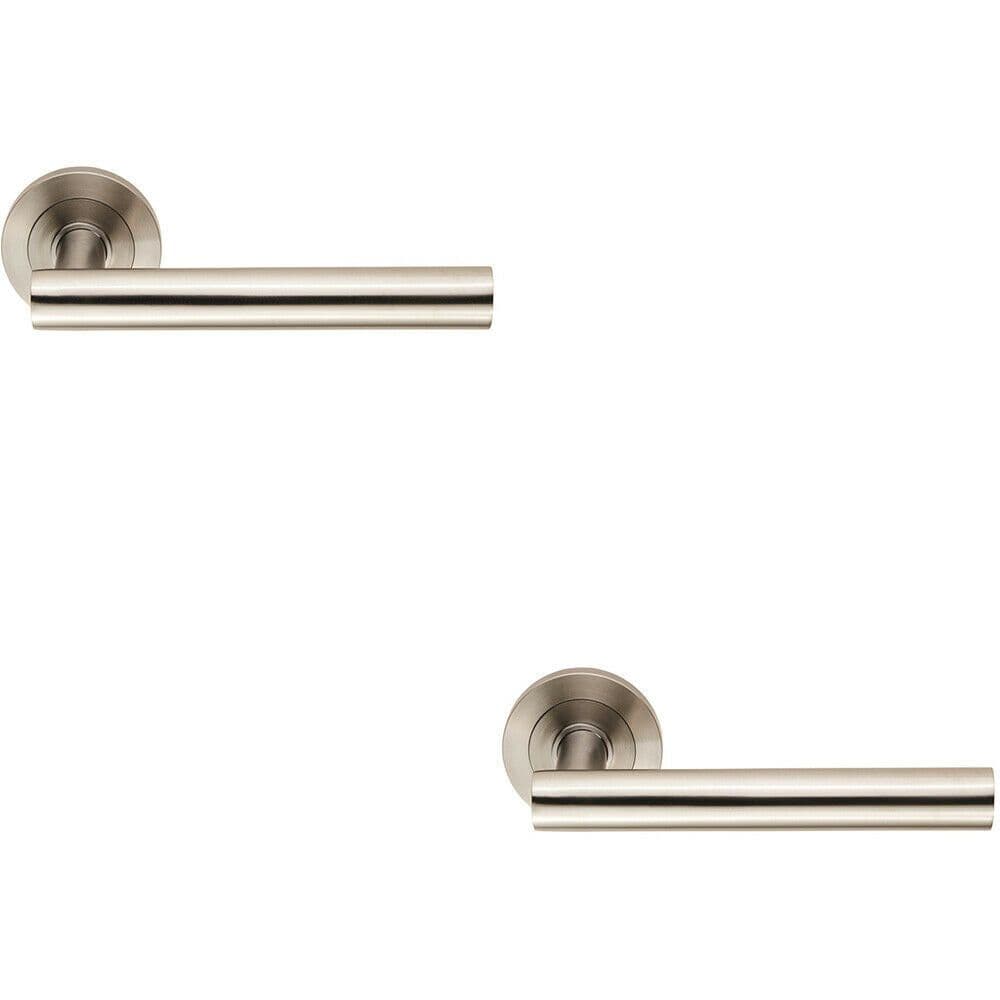 2x Straight Round Bar Handle on Round Concealed Fix Satin Stainless Steel