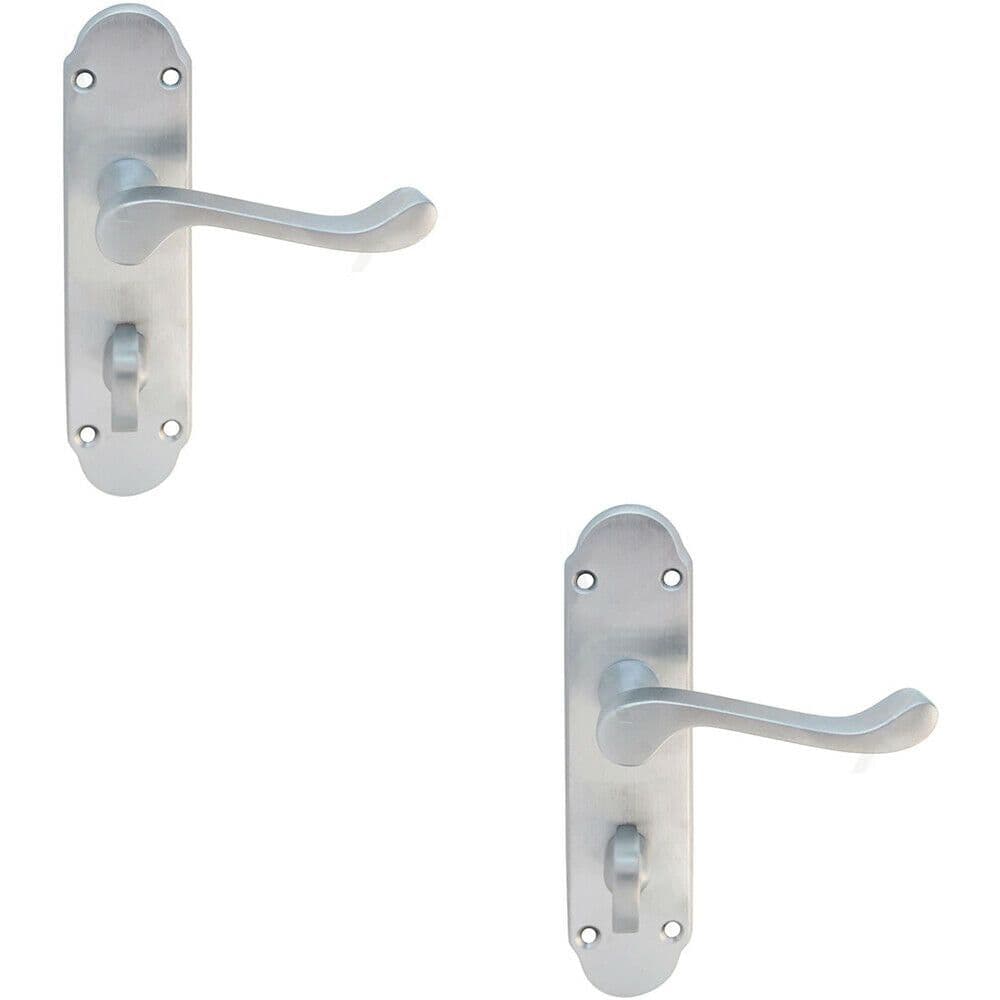 2x PAIR Victorian Upturned Handle on Bahtroom Backplate 170 x 42mm Satin Chrome