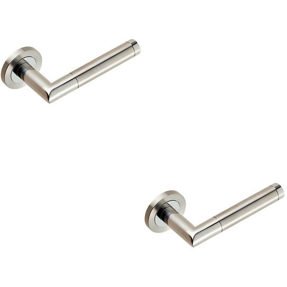 2x PAIR Mitred Round Bar Lever Ringed Design Conceled Fix Polished Satin Steel