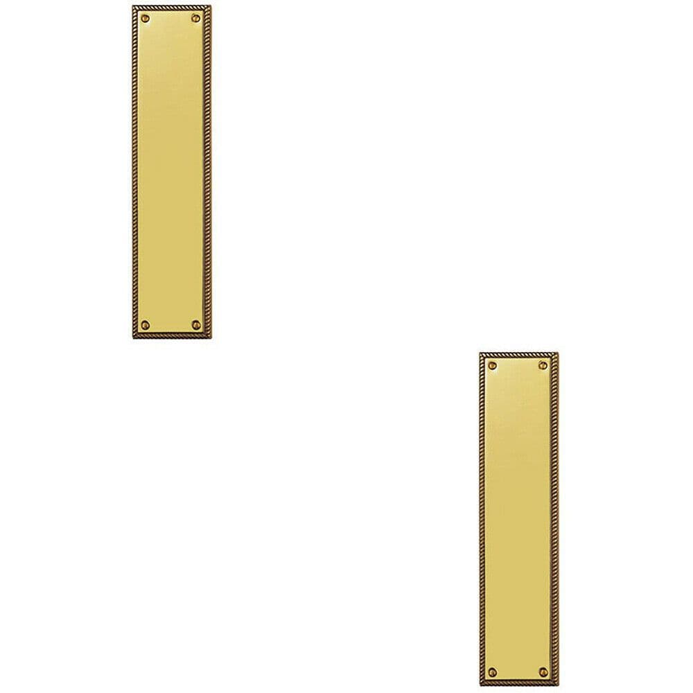 2x Georgian Door Finger Plate 302 x 74mm Rope Design Border Polished Brass