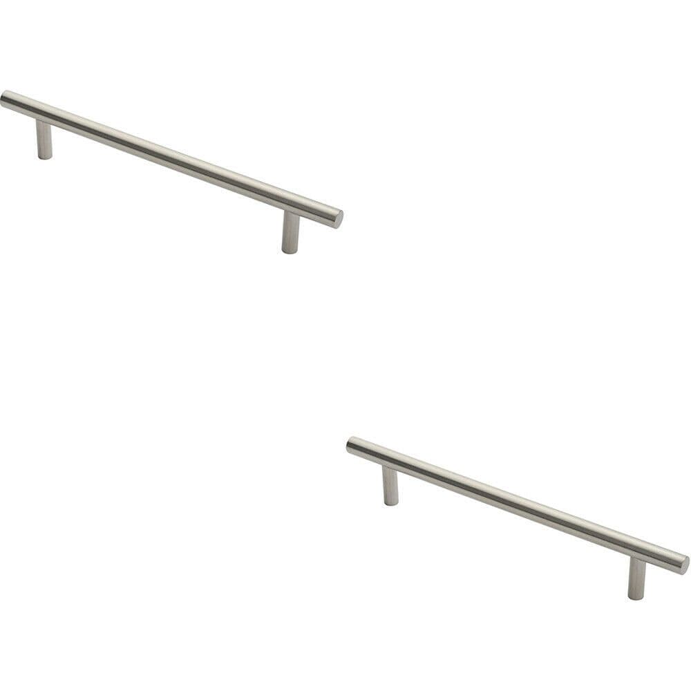 2x 19mm Straight T Bar Pull Handle 300mm Fixing Centres Satin Stainless Steel