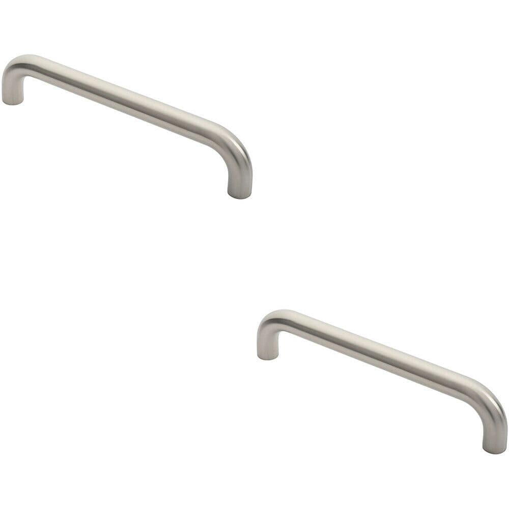 2x Round D Bar Pull Handle 325 x 25mm 300mm Fixing Centres Satin Steel