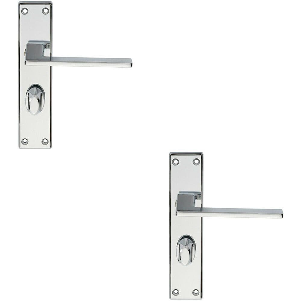 2x Flat Straight Lever on Bathroom Backplate Handle 180 x 40mm Polished Chrome