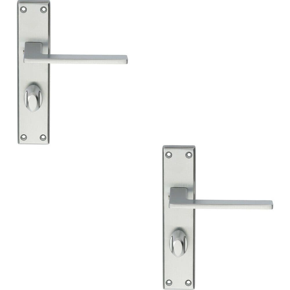 2x Flat Straight Lever on Bathroom Backplate Handle 180 x 40mm Satin Chrome