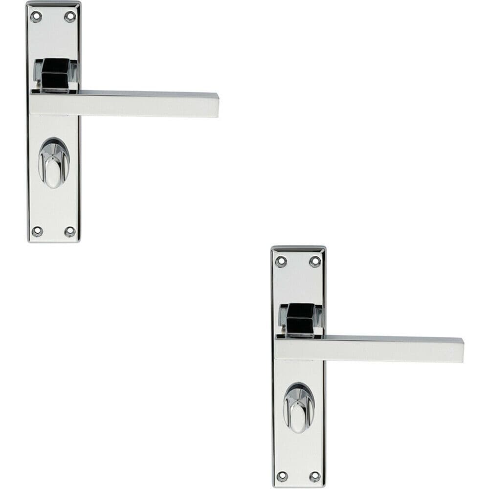 2x PAIR Straight Square Handle on Bathroom Backplate 180 x 40mm Polished Chrome