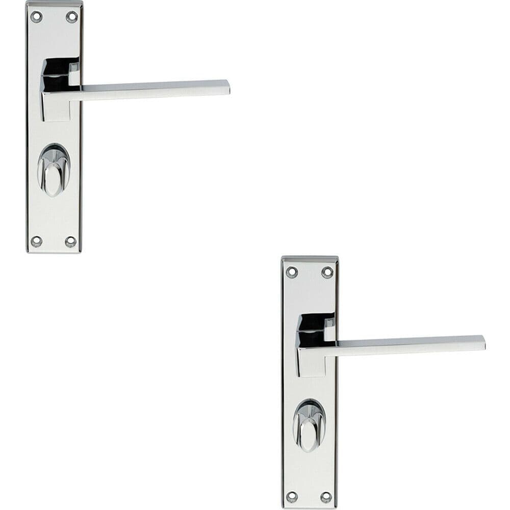 2x PAIR Flat Straight Handle on Bathroom Backplate 180 x 40mm Polished Chrome