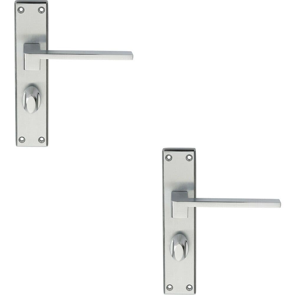 2x PAIR Flat Straight Handle on Bathroom Backplate 180 x 40mm Satin Chrome