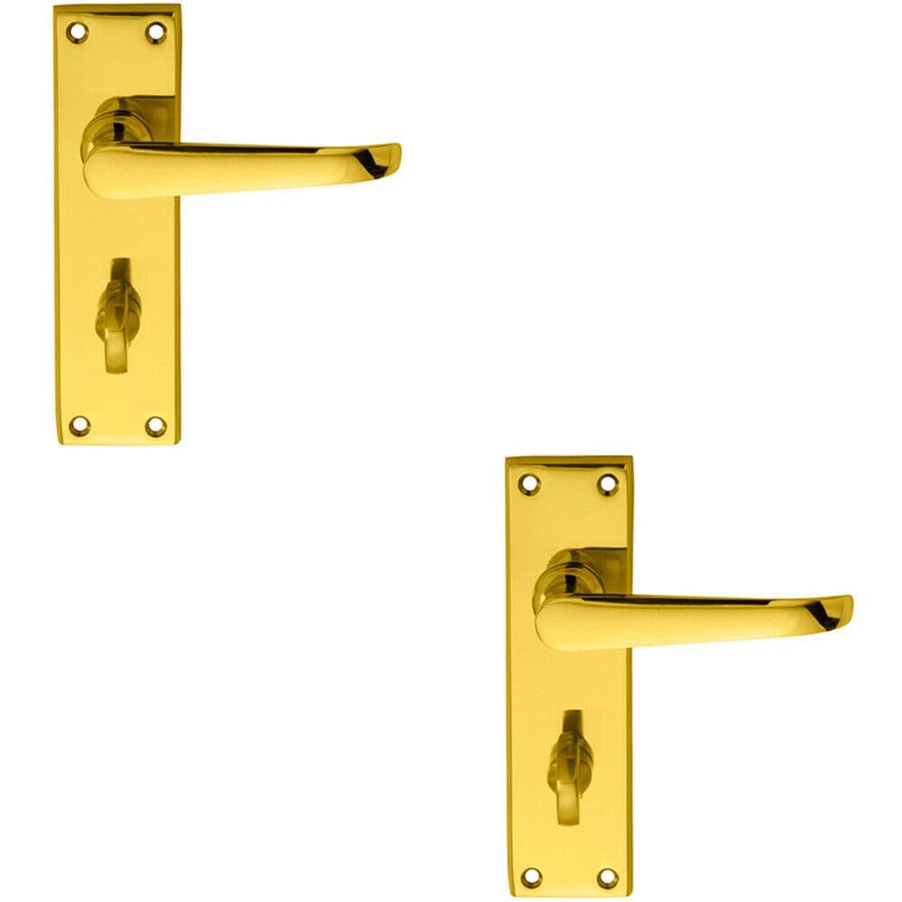 2x PAIR Straight Victorian Lever on Bathroom Backplate 150 x 42mm Brass