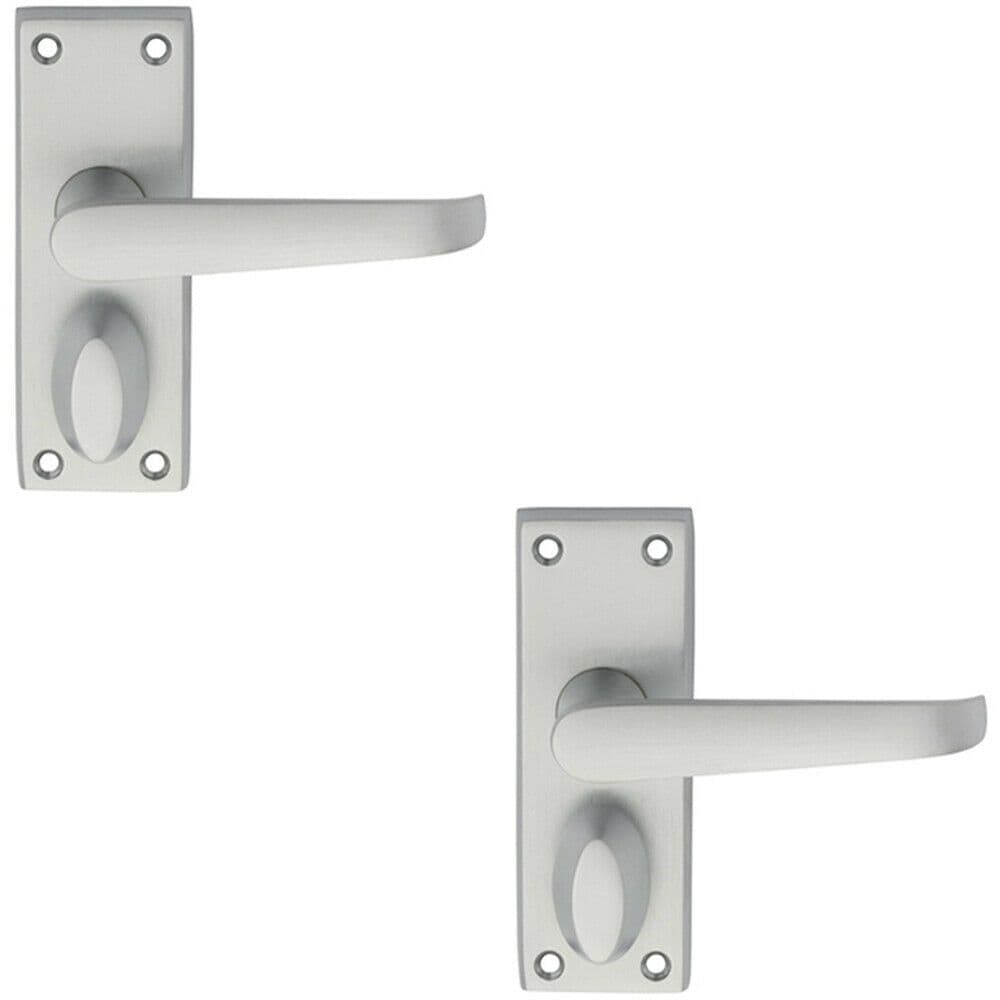 2x PAIR Straight Handle on Short Privacy Backplate 118 x 42mm Satin Chrome