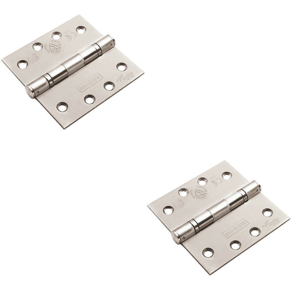 2x PAIR 102 x 102 x 3mm Ball Bearing Hinge Bright Stainless Steel Interior Door