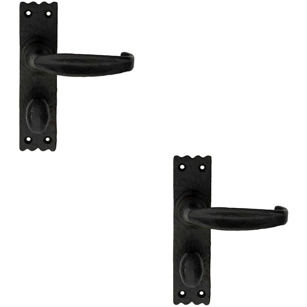 2x PAIR Creased Style Lever on Slim Bathroom Backplate 156 x 38mm Antique