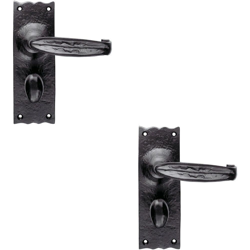 2x PAIR Forged Straight Handle on Bathroom Backplate 155 x 55mm Antique