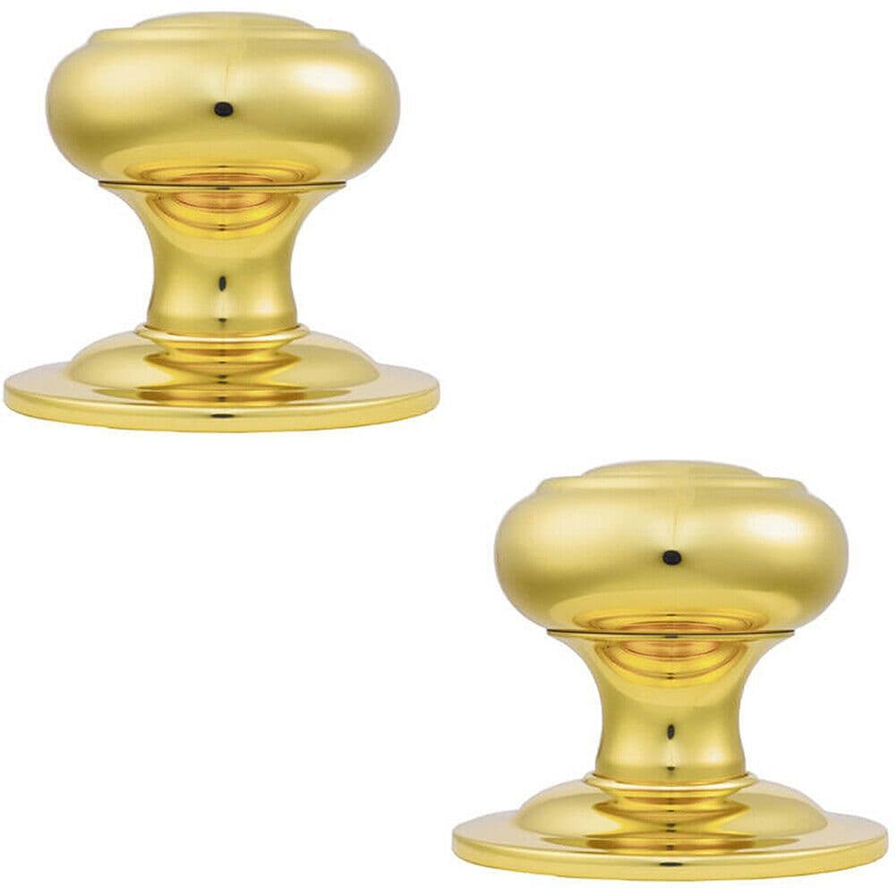 2x 75mm Centre Door Knob Polished Brass Outdoor External Front Door Handle